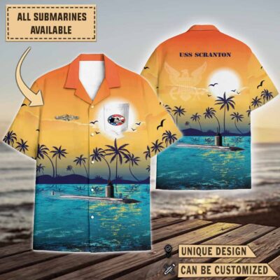 uss scranton ssn 756sunset hawaiian shirt kxiu7