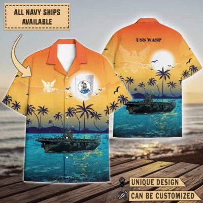 uss wasp cv 7sunset hawaiian shirt j23ro