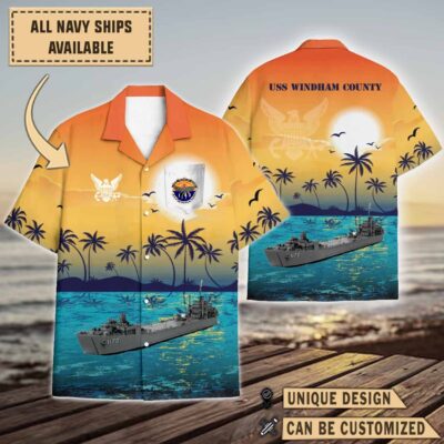 uss windham county lst 1170sunset hawaiian shirt 5yvhx