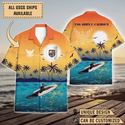 uss john c calhoun ssbn 630sunset hawaiian shirt ewilg