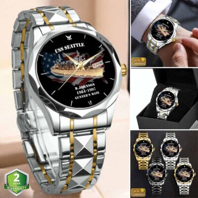 uss seattle aoe 3stainless steel watch 4oc88