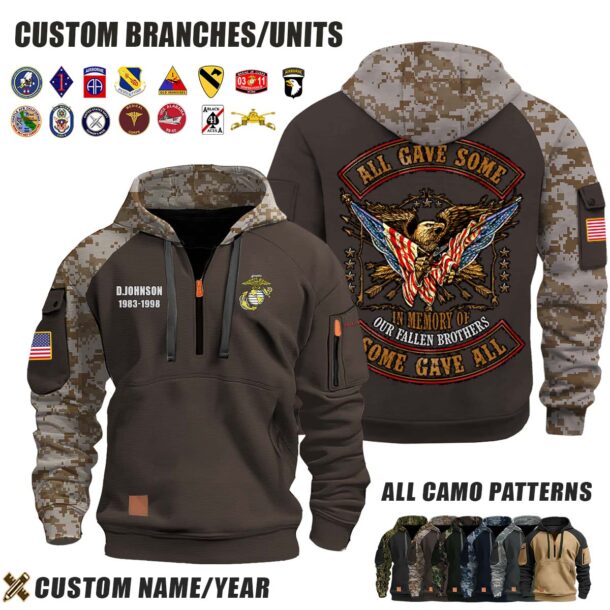 Custom US Branches All Gave Some Some Gave All Camo Halfzip Hoodie 4 2