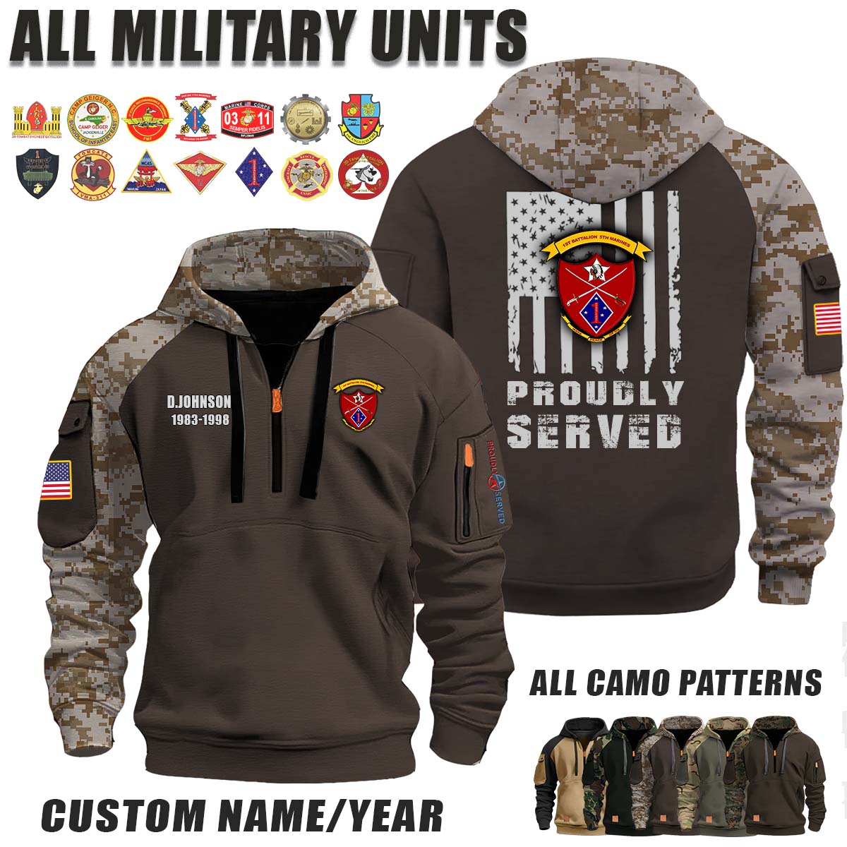 1-5 Marines 1st Battalion 5th Marines_Camo Halfzip Hoodie
