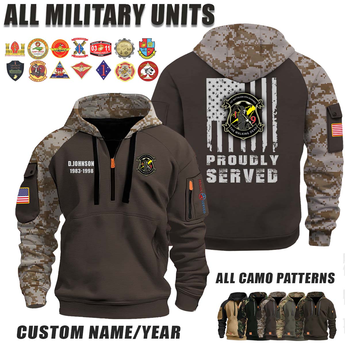1-9 Marines 1st Battalion 9th Marines_Camo Halfzip Hoodie