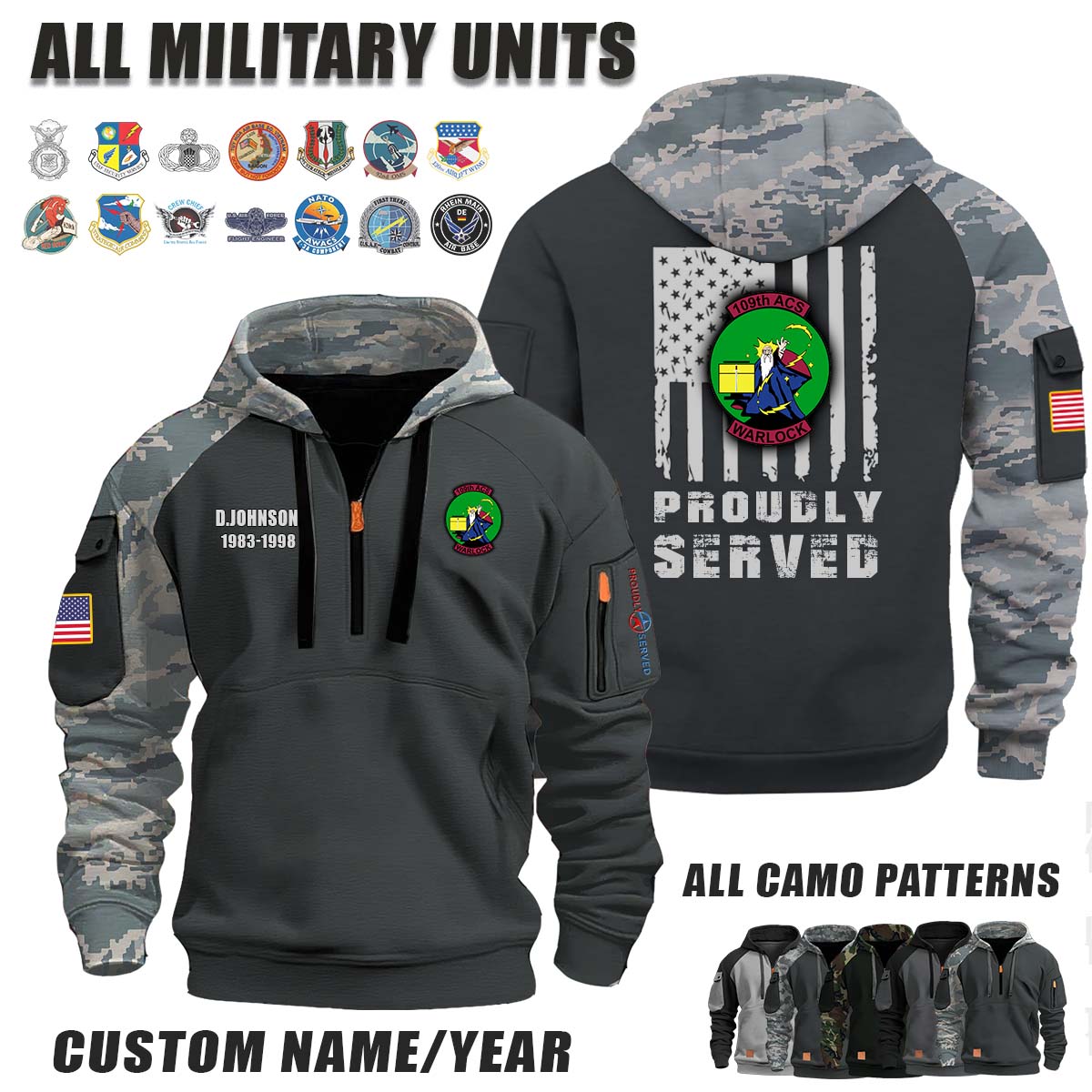 109th ACS Air Control Squadron_Camo Halfzip Hoodie