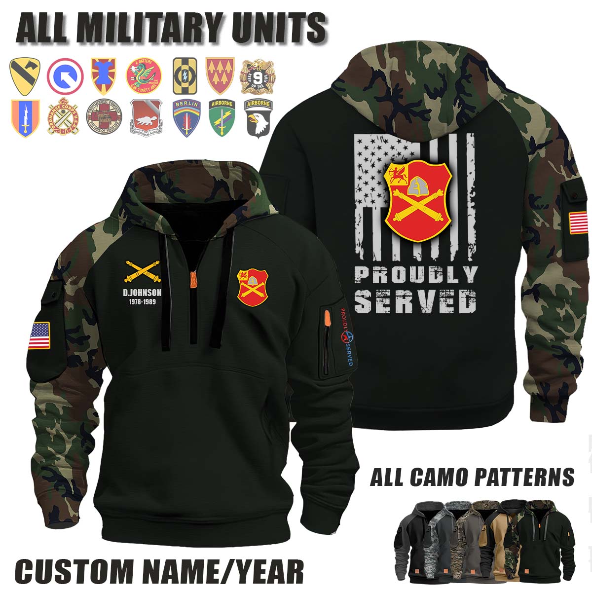 10th FA 10th Field Artillery Regiment_Camo Halfzip Hoodie