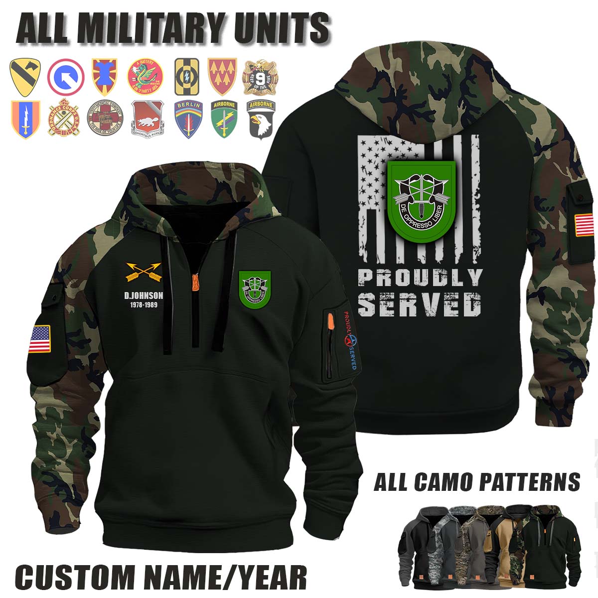 10th SFG (A) 10th Special Forces Group (Airborne)_Camo Halfzip Hoodie