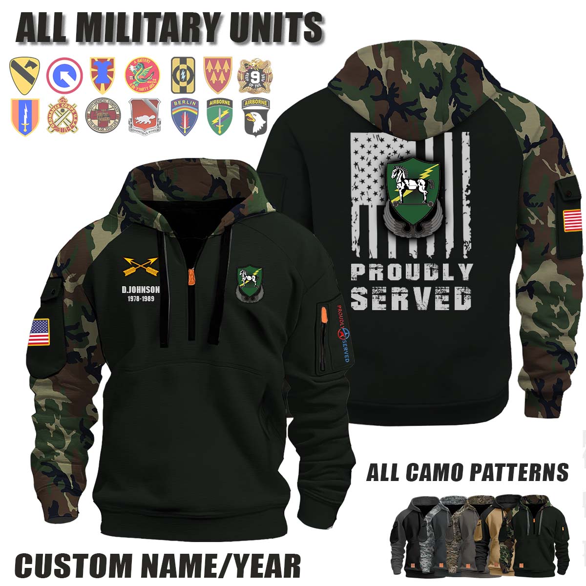 10th SFG (A) 10th Special Forces Group (Airborne)_ver2_Camo Halfzip Hoodie