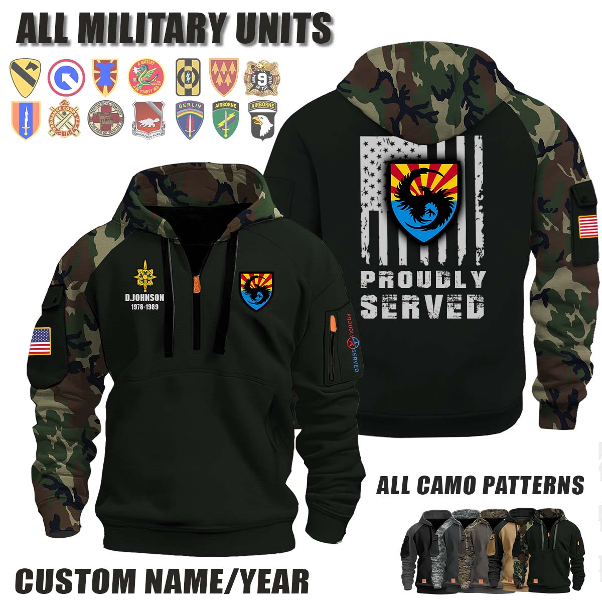 111th MI BDE 111th Military Intelligence Brigade_Camo Halfzip Hoodie