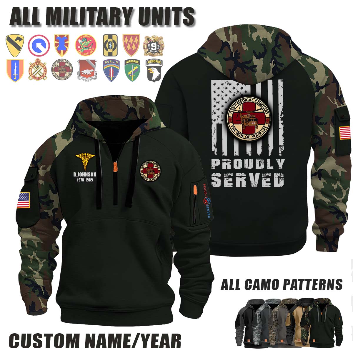 1159th MED CO 1159th Medical Company_Camo Halfzip Hoodie