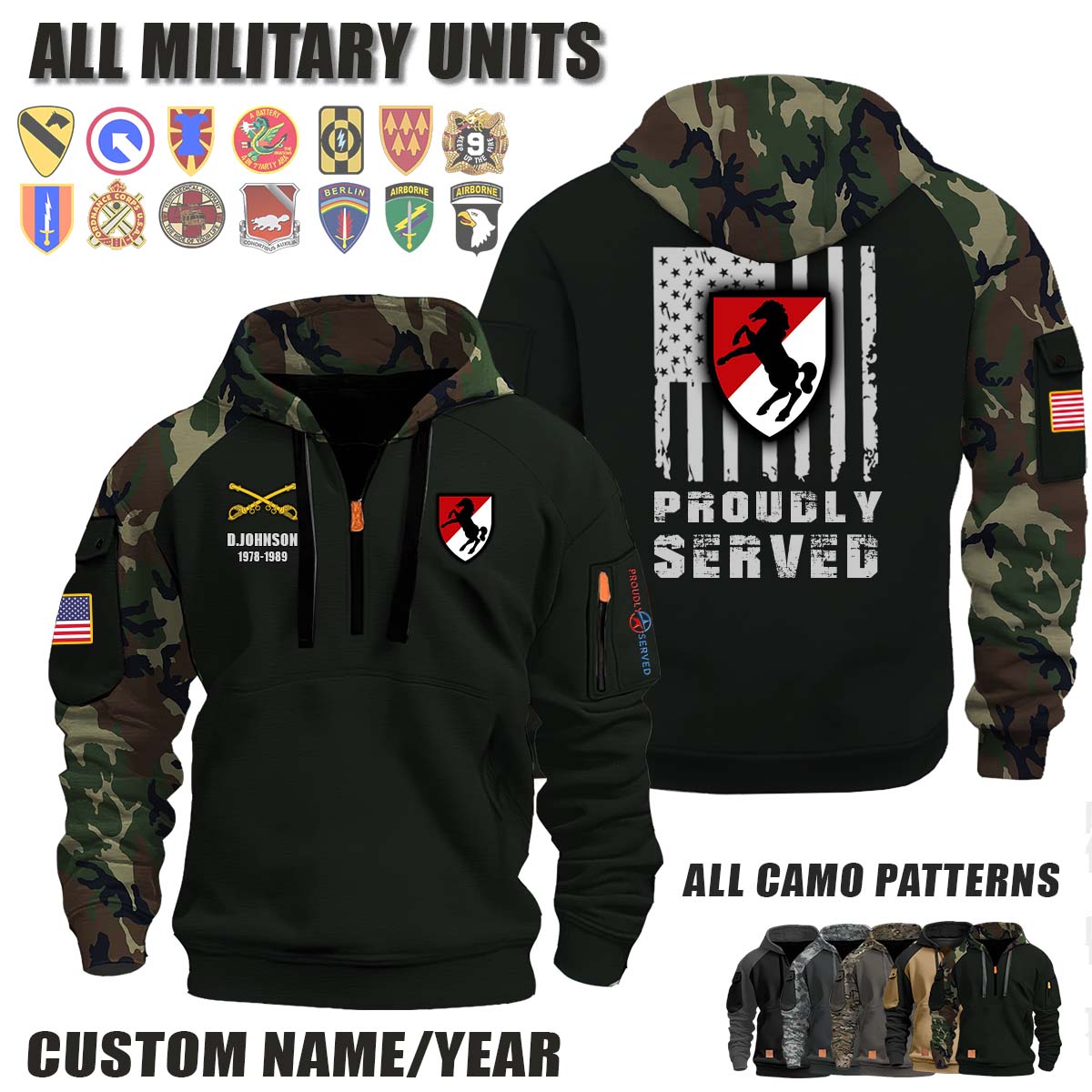 11th ACR 11th Armored Cavalry Regiment_Camo Halfzip Hoodie