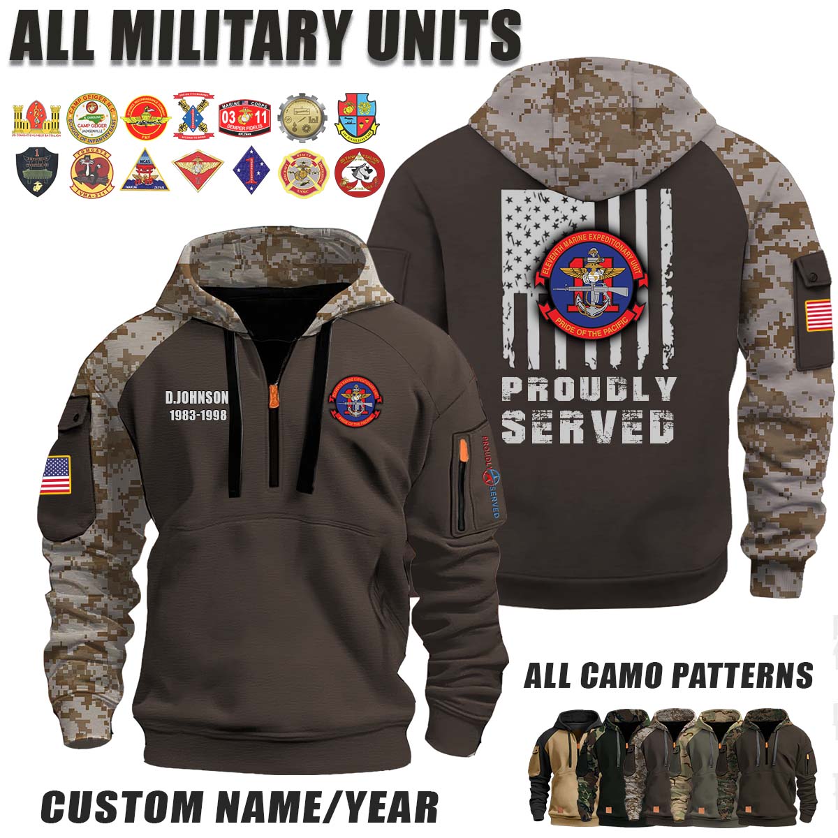 11th MEU 11th Marine Expeditionary Unit_Camo Halfzip Hoodie