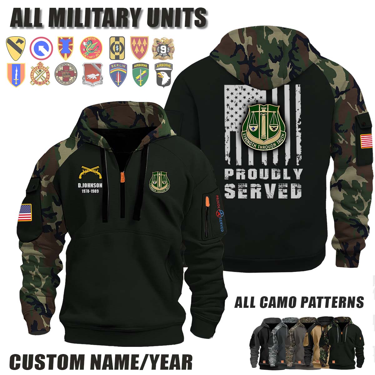 11th MP BN 11th Military Police Battalion_Camo Halfzip Hoodie