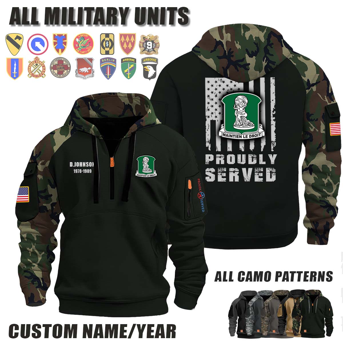 122nd MSB 122nd Maintenance Support Battalion_Camo Halfzip Hoodie