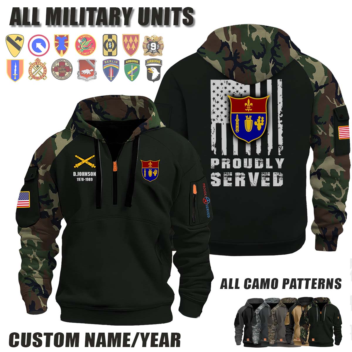 125th FA 125th Field Artillery Regiment_Camo Halfzip Hoodie