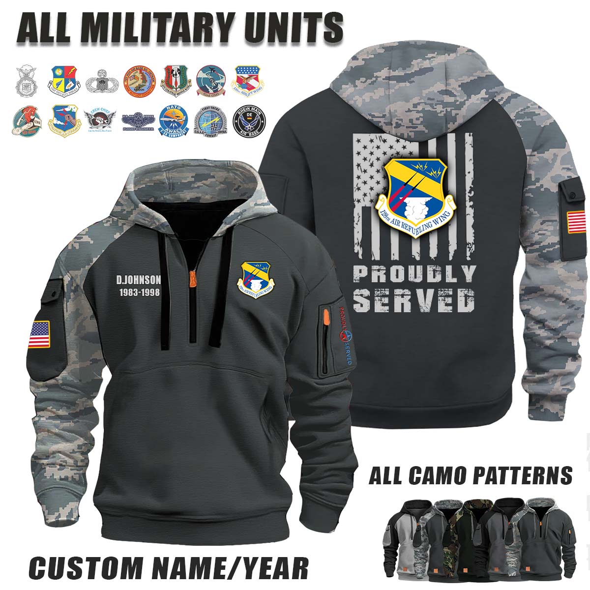 128th ARW 128th Air Refueling Wing, ANG_Camo Halfzip Hoodie
