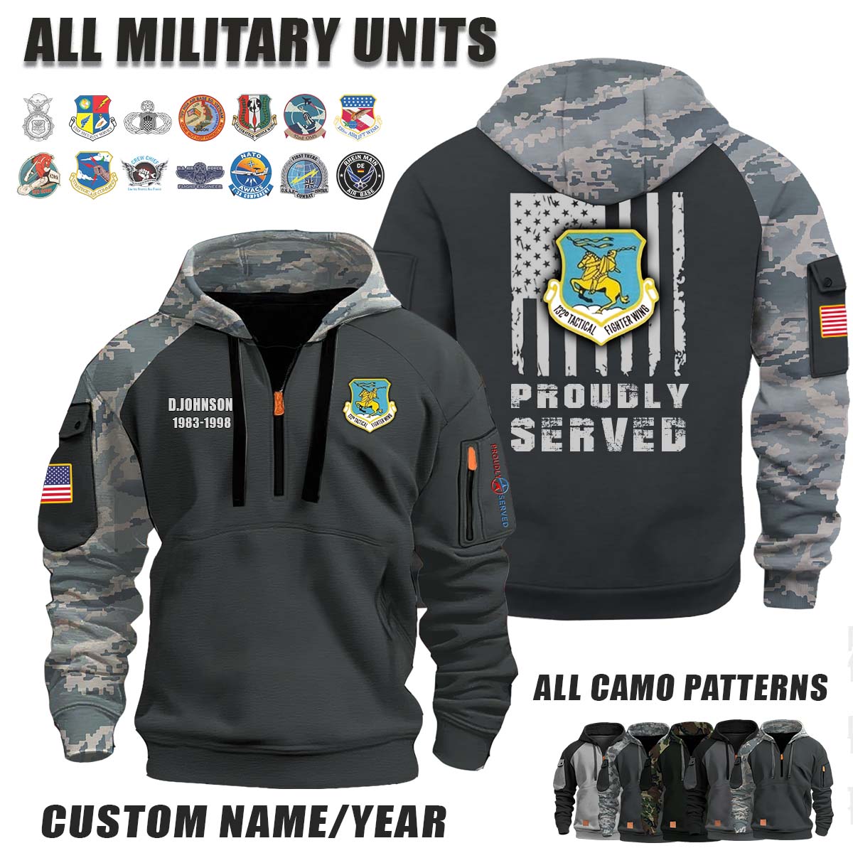 132nd TFW 132nd Tactical Fighter Wing, ANG_Camo Halfzip Hoodie