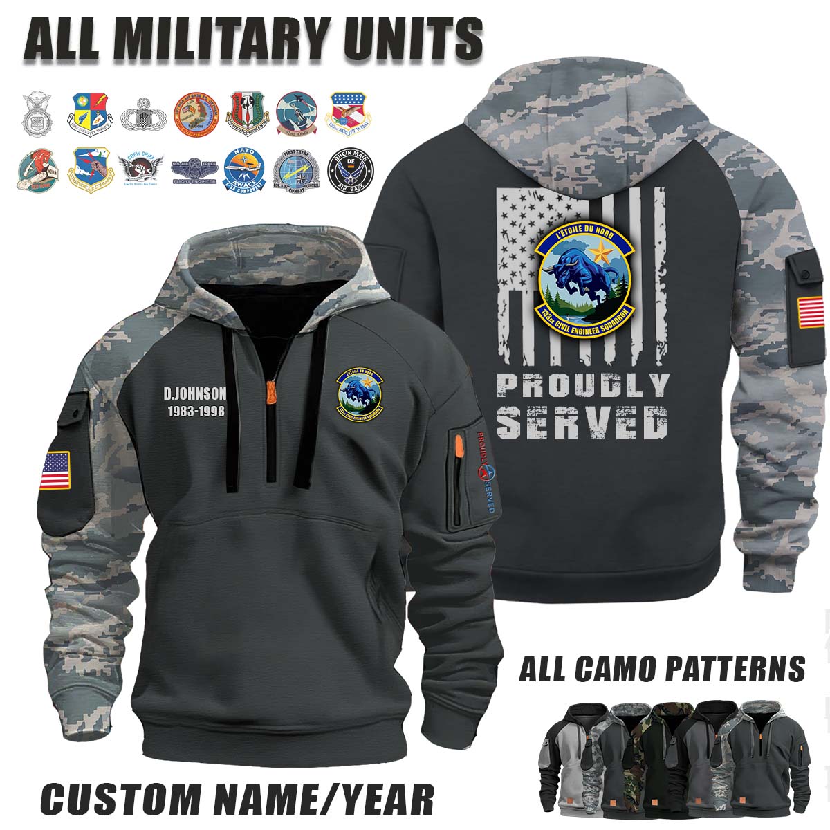 133rd CES Civil Engineer Squadron_Camo Halfzip Hoodie