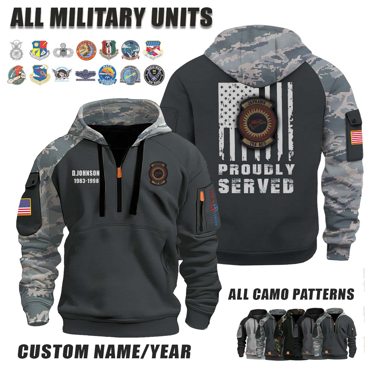 134th ACS Air Control Squadron_Camo Halfzip Hoodie