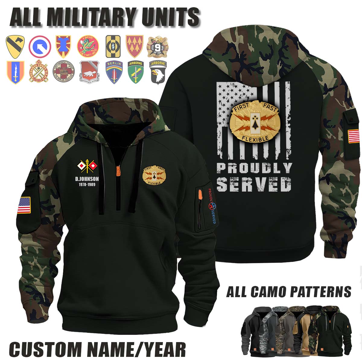 136th SIG BN 136th Signal Battalion_Camo Halfzip Hoodie