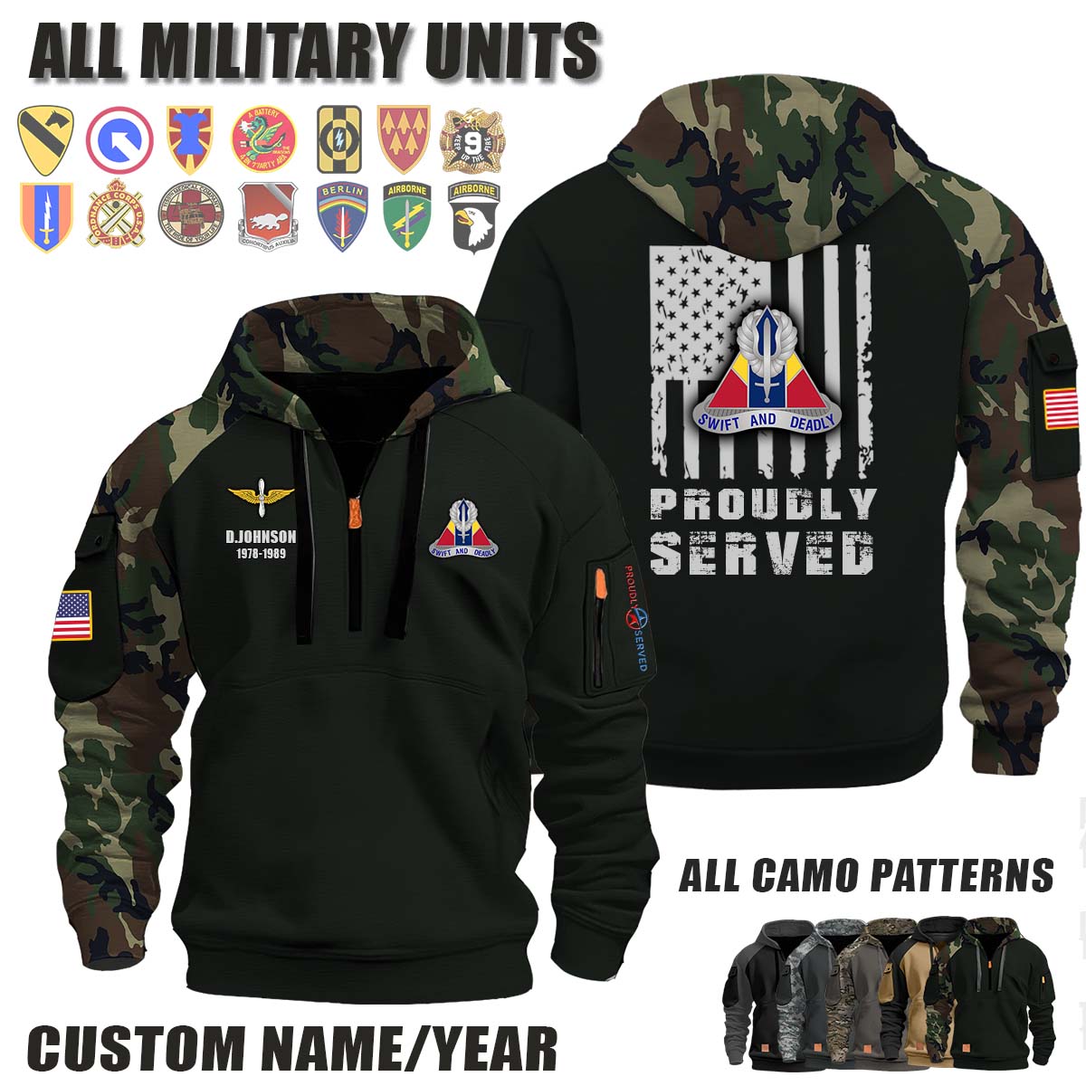 13th AVN REGT 13th Aviation Regiment_Camo Halfzip Hoodie
