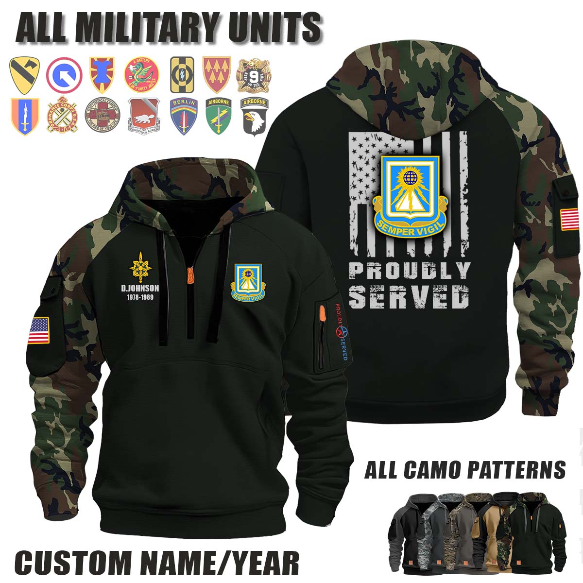 140th MI BN 140th Military Intelligence Battalion_Camo Halfzip Hoodie