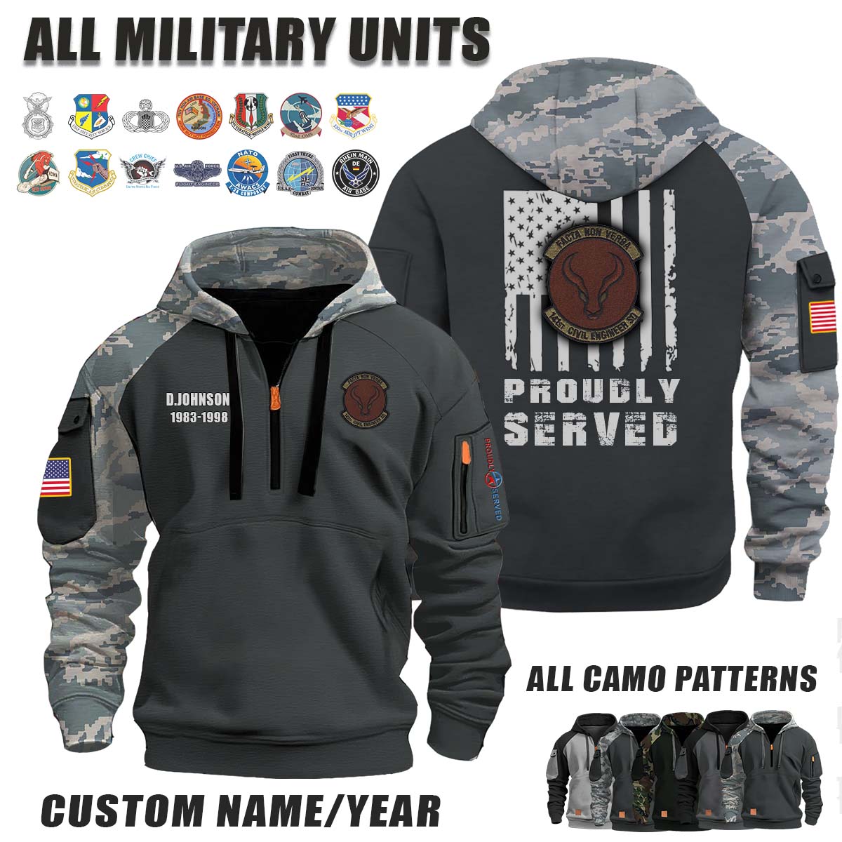 141st CES Civil Engineer Squadron_Camo Halfzip Hoodie
