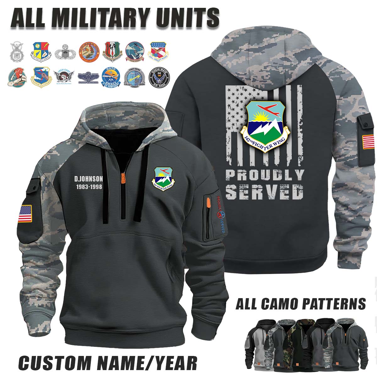 142nd FW Fighter Wing_Camo Halfzip Hoodie