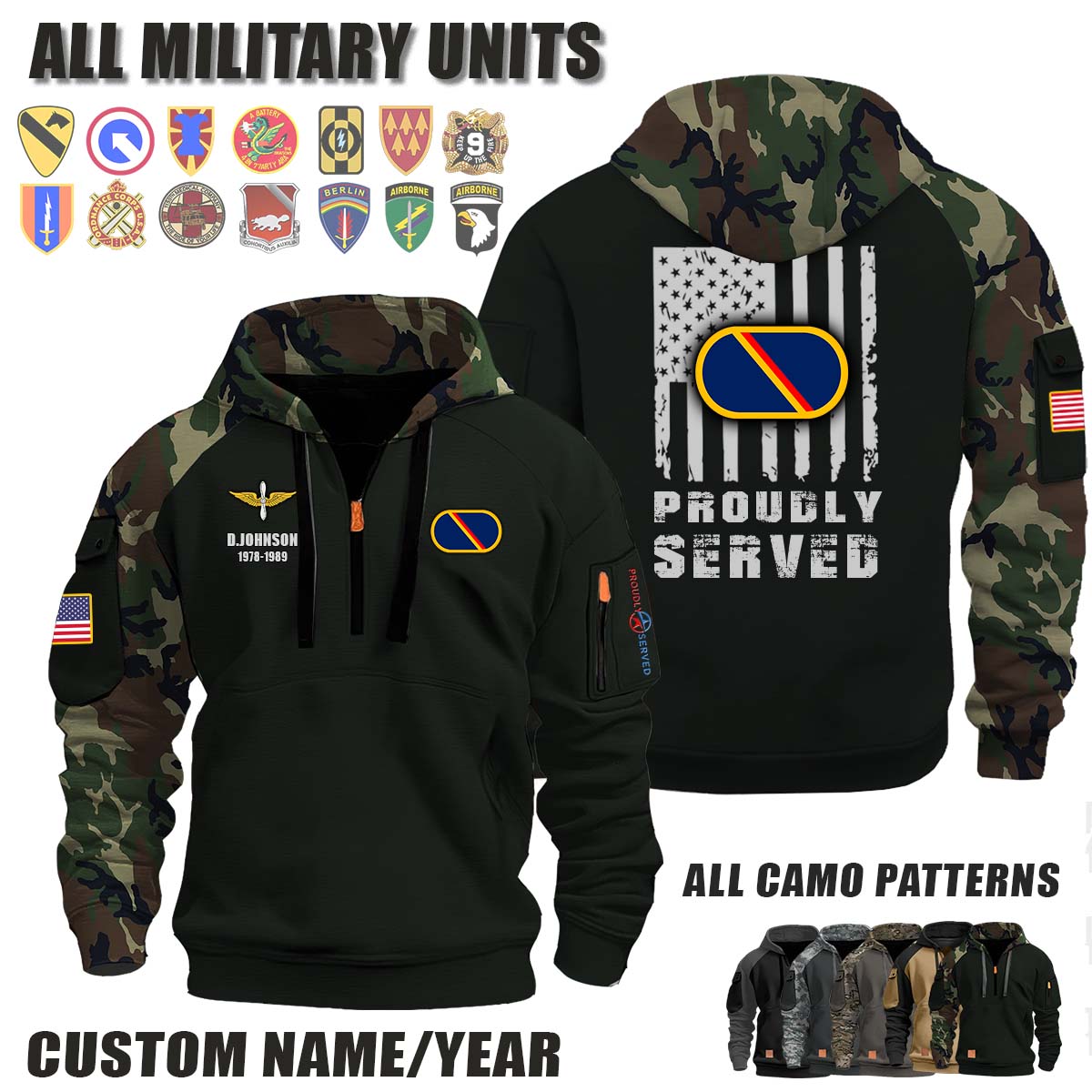159th CAB 159th Combat Aviation Brigade_Camo Halfzip Hoodie
