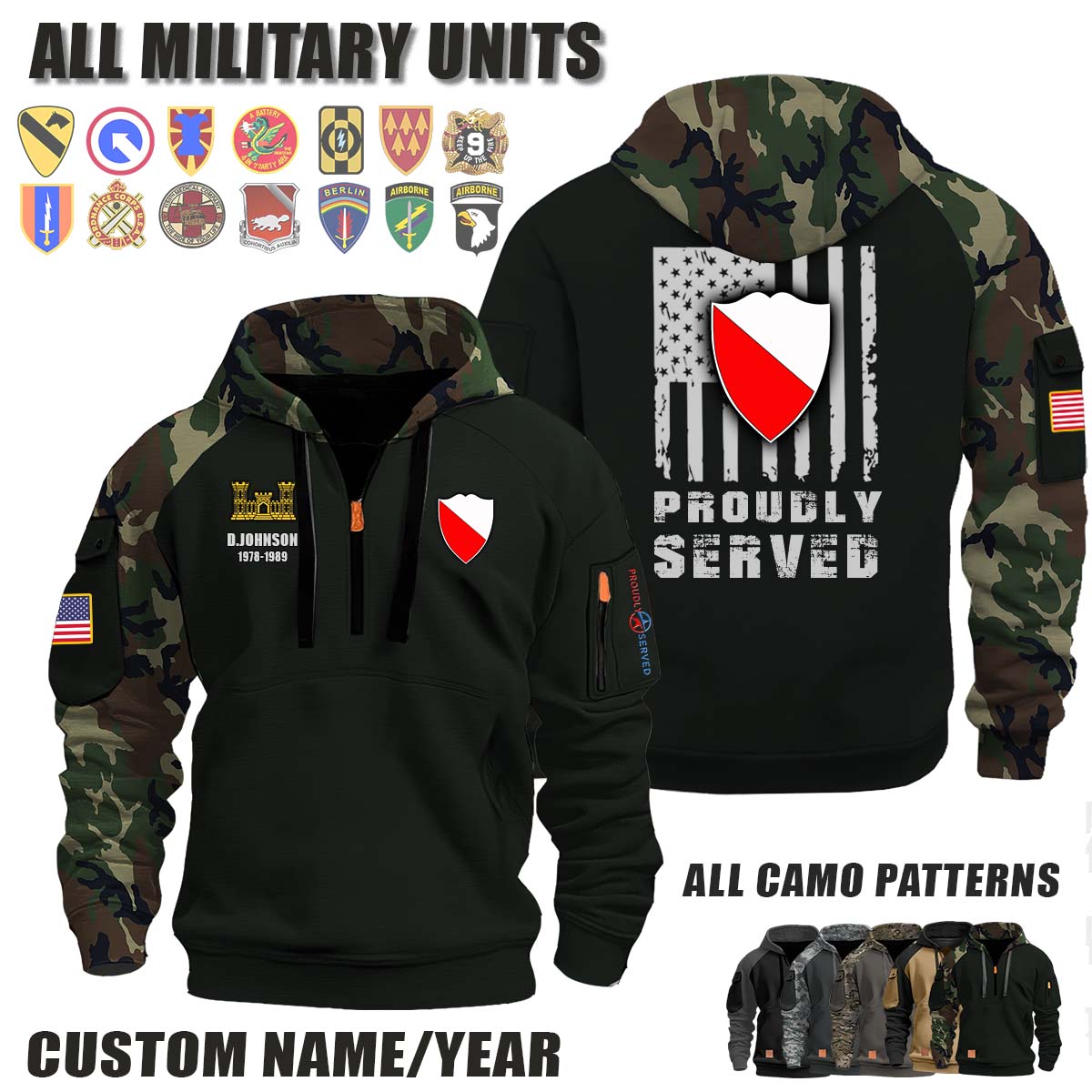15th EN BN 15th Engineer Battalion_Camo Halfzip Hoodie