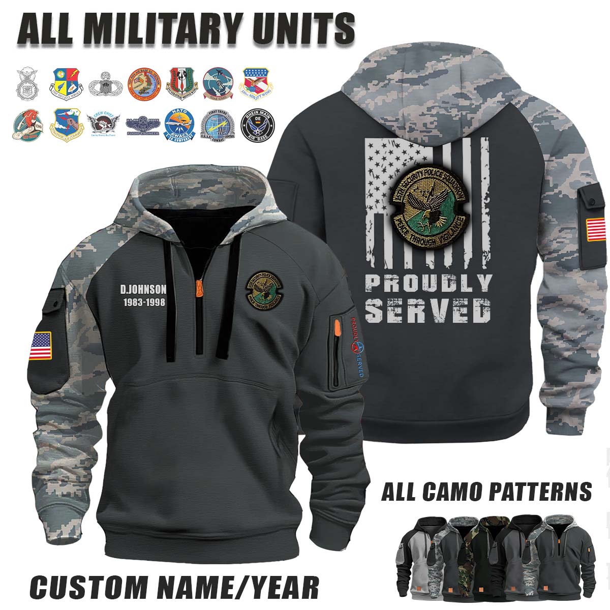 15th SPS Security Police Squadron_Camo Halfzip Hoodie