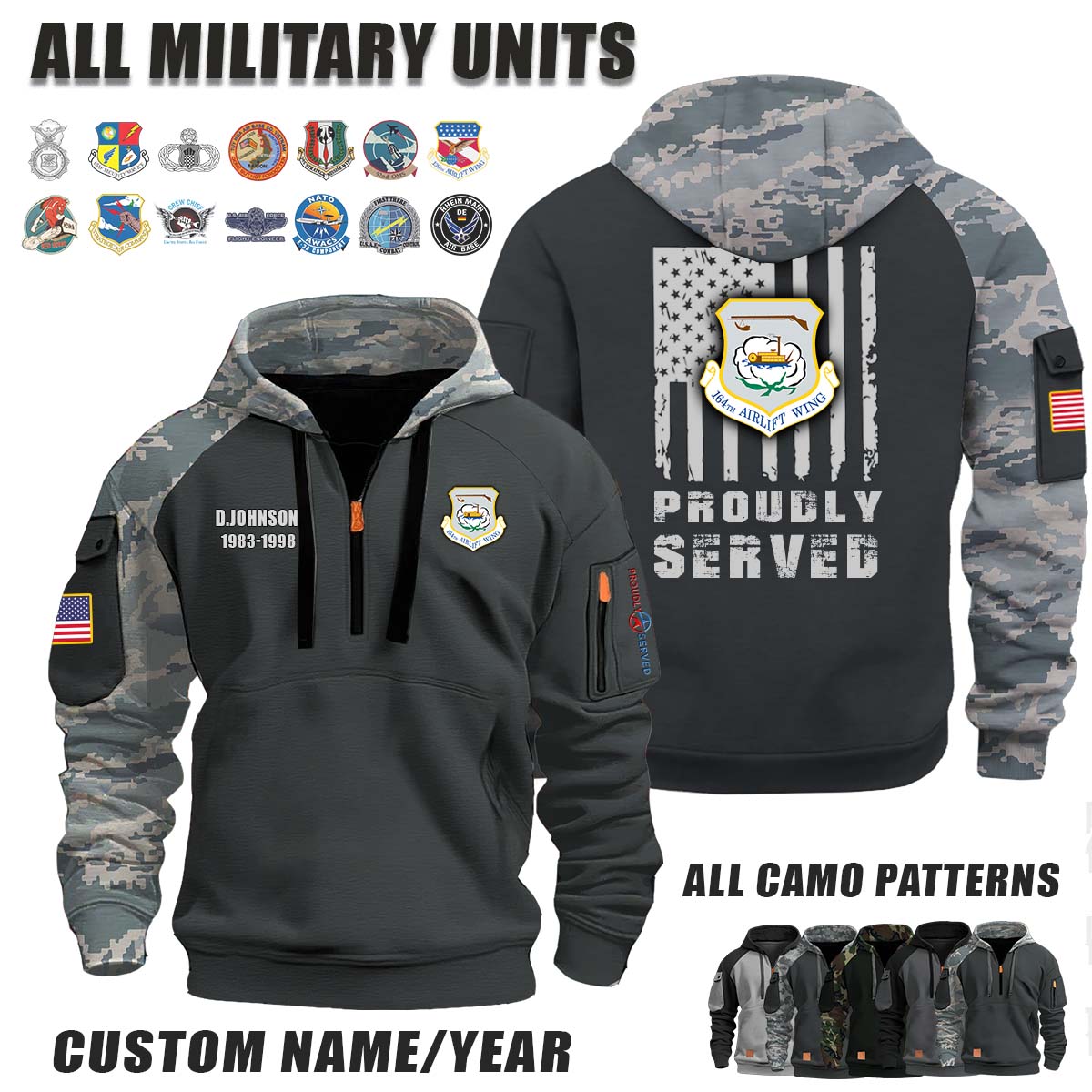 164th AW 164th Airlift Wing, ANG_Camo Halfzip Hoodie
