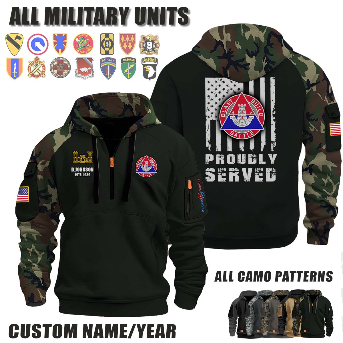 16th EN BDE 16th Engineer Brigade_Camo Halfzip Hoodie