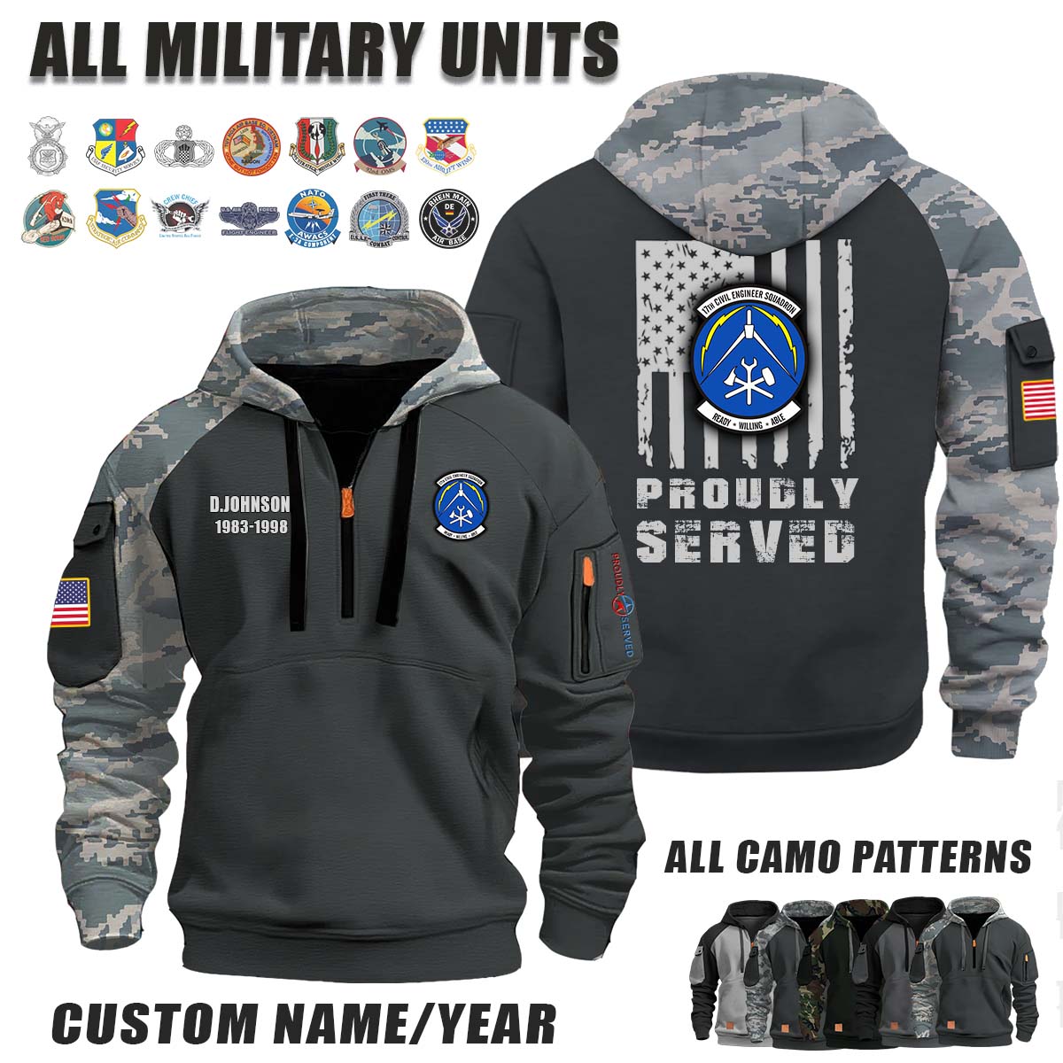 17th CES Civil Engineer Squadron_Camo Halfzip Hoodie