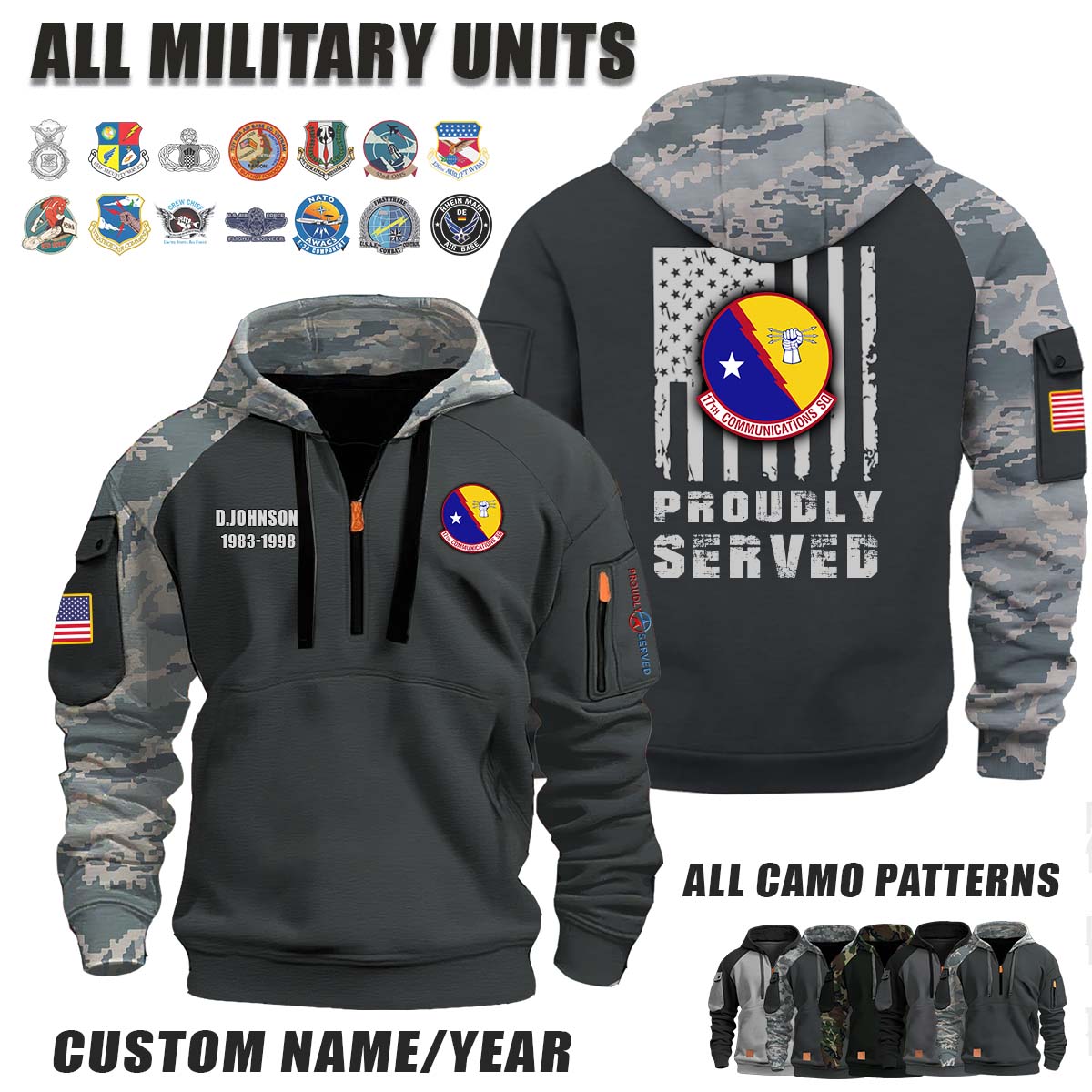 17th CS Communications Squadron_Camo Halfzip Hoodie