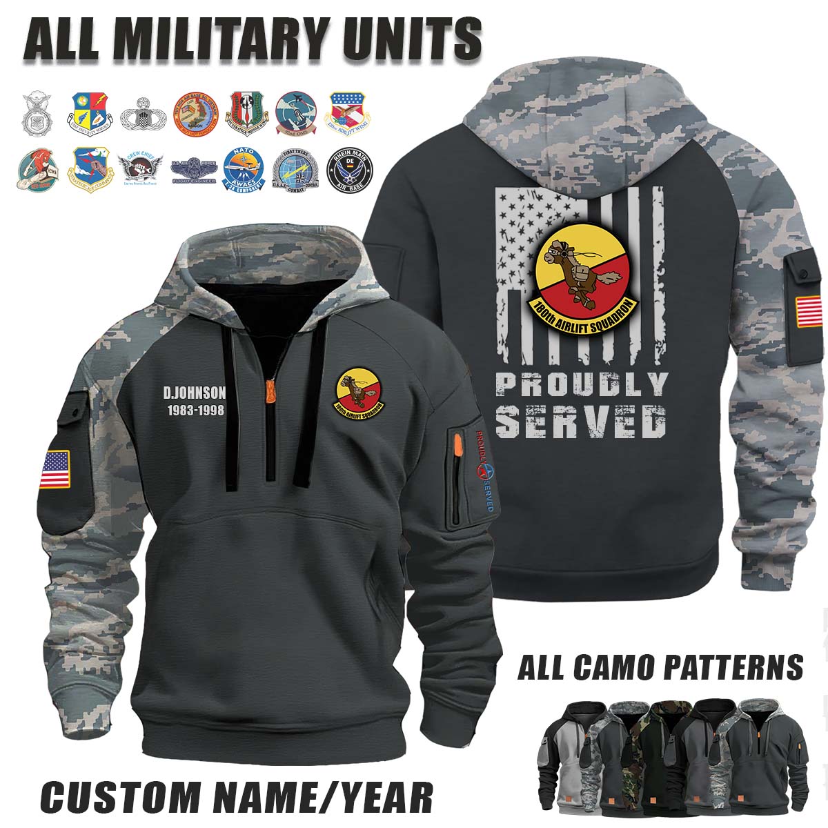 180th AS Airlift Squadron_Camo Halfzip Hoodie