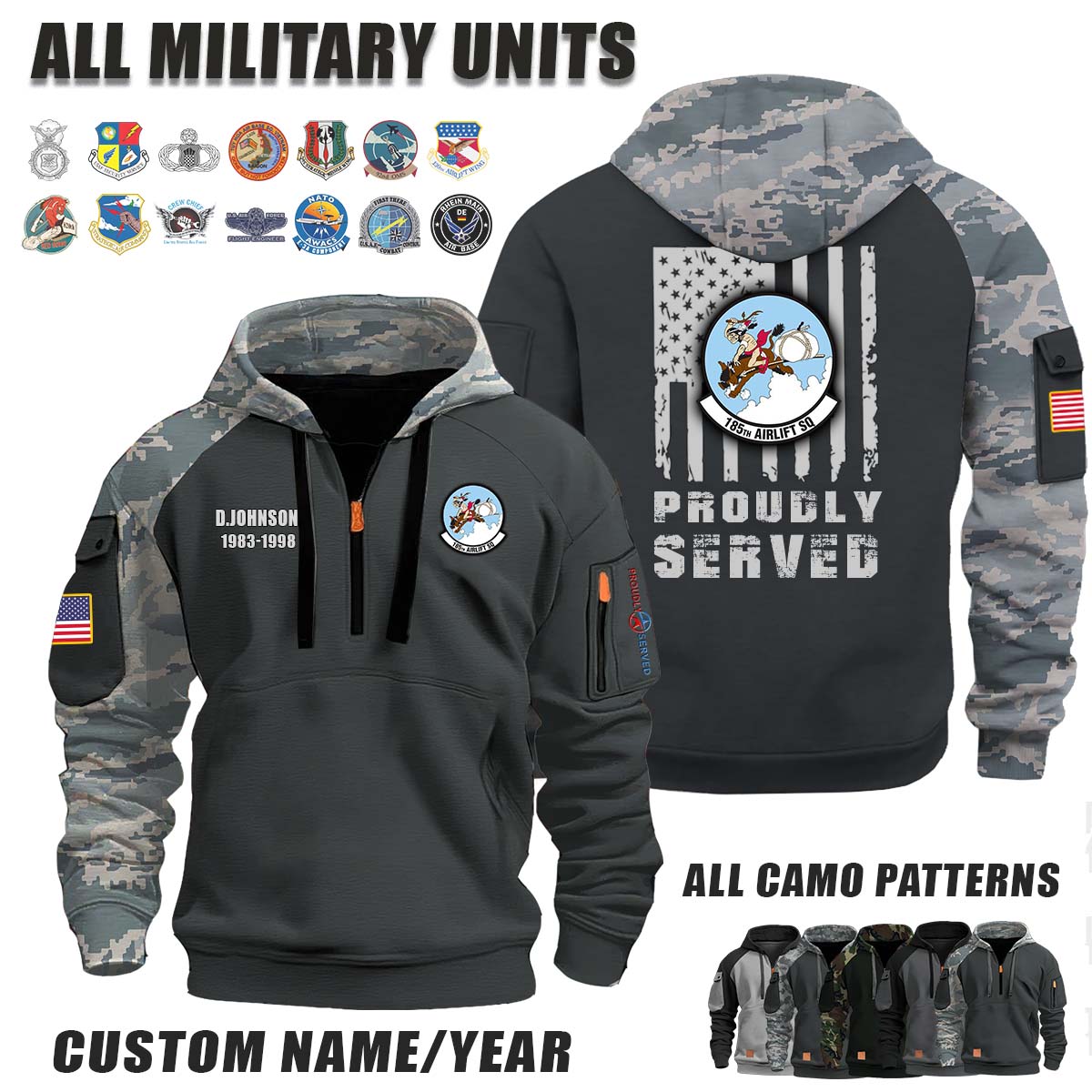 185th AS Airlift Squadron_Camo Halfzip Hoodie