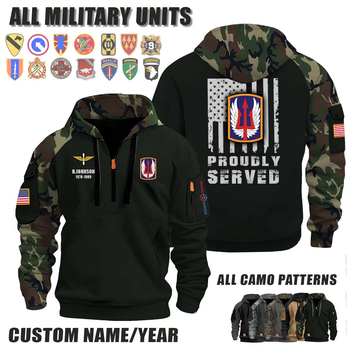 185th AVN BDE 185th Aviation Brigade_Camo Halfzip Hoodie
