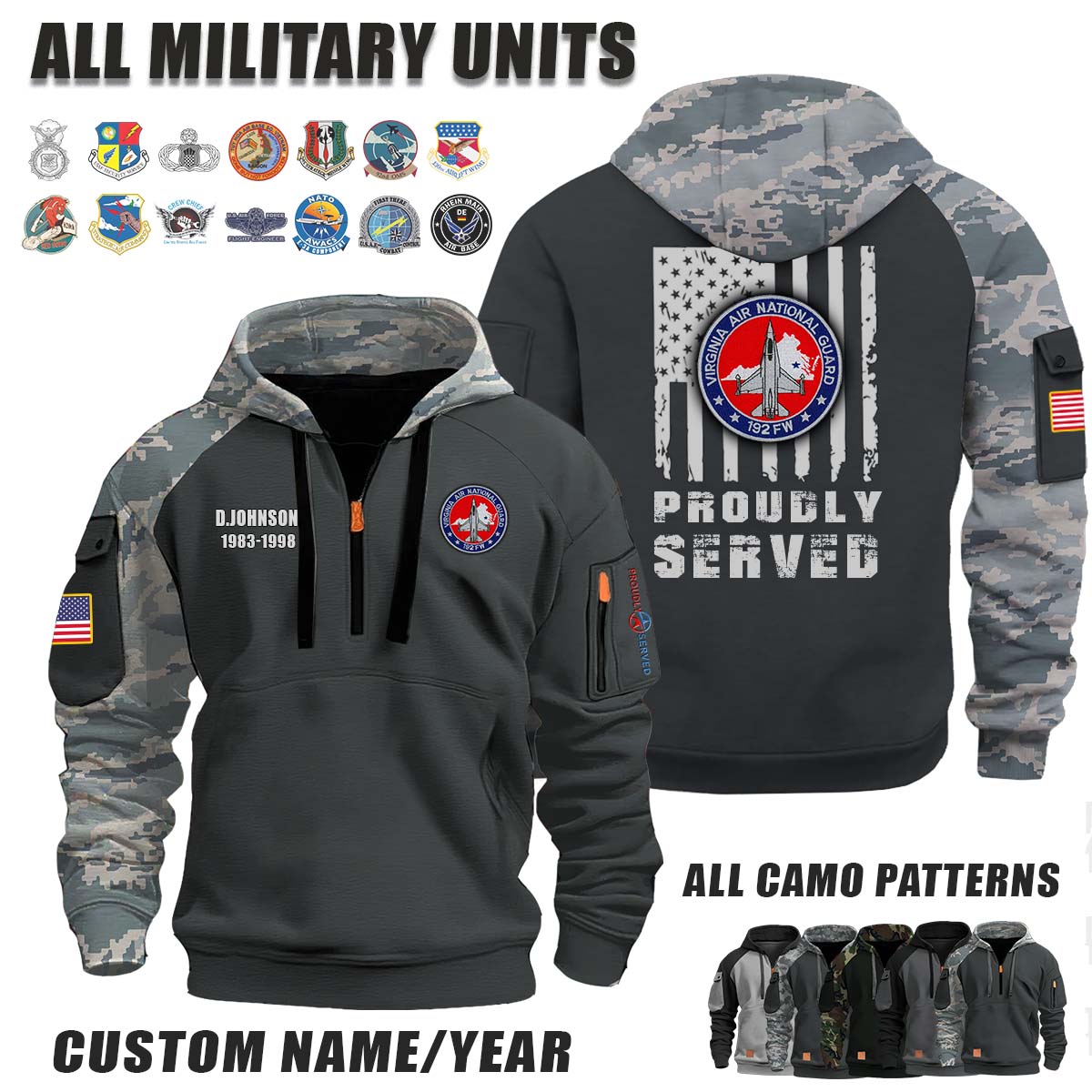 192nd FW 192nd Fighter Wing, Virginia Air National Guard_Camo Halfzip Hoodie