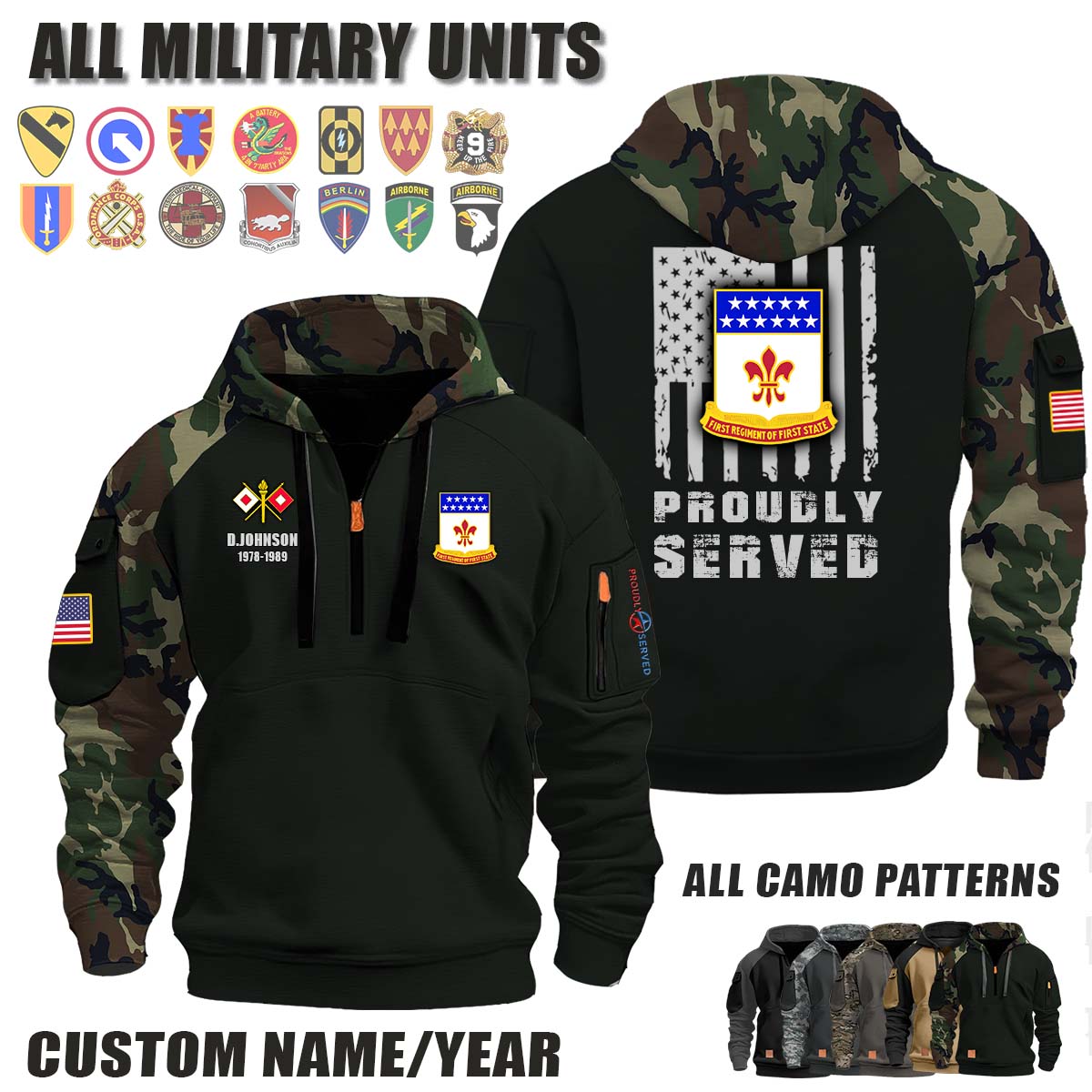 198th SIG BN 198th Signal Battalion_Camo Halfzip Hoodie