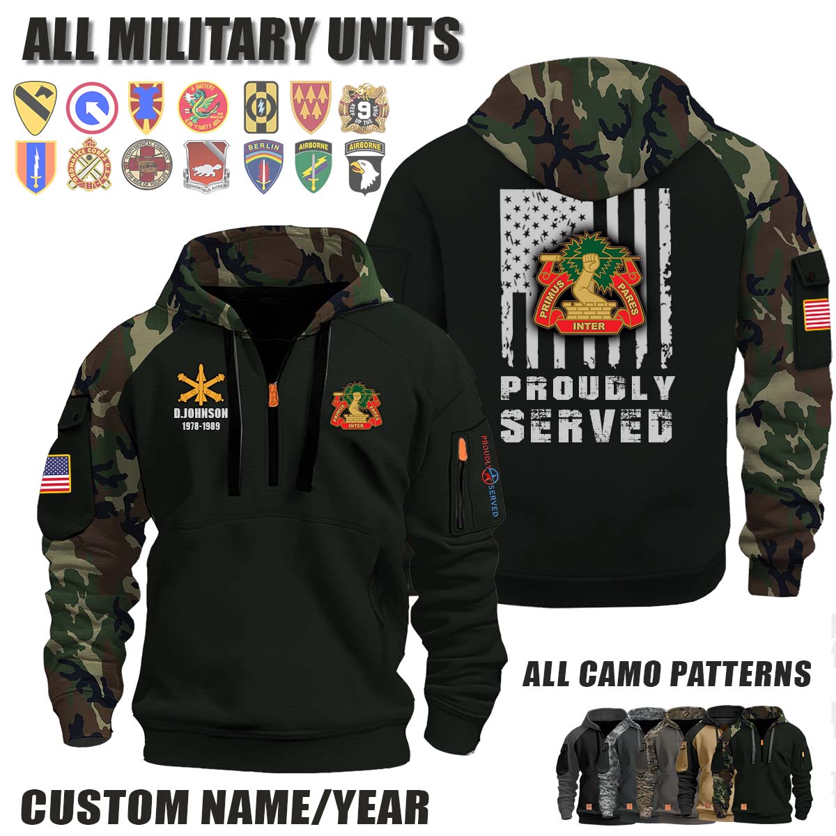 1st ADA 1st Air Defense Artillery Regiment_Camo Halfzip Hoodie