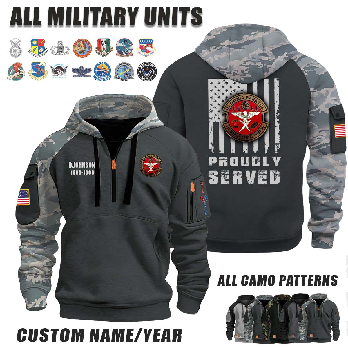1st MAPS 1st Mobile Aerial Port Squadron_Camo Halfzip Hoodie