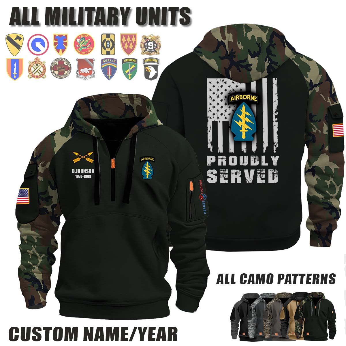 1st SFC (A) 1st Special Forces Command (Airborne)_Camo Halfzip Hoodie