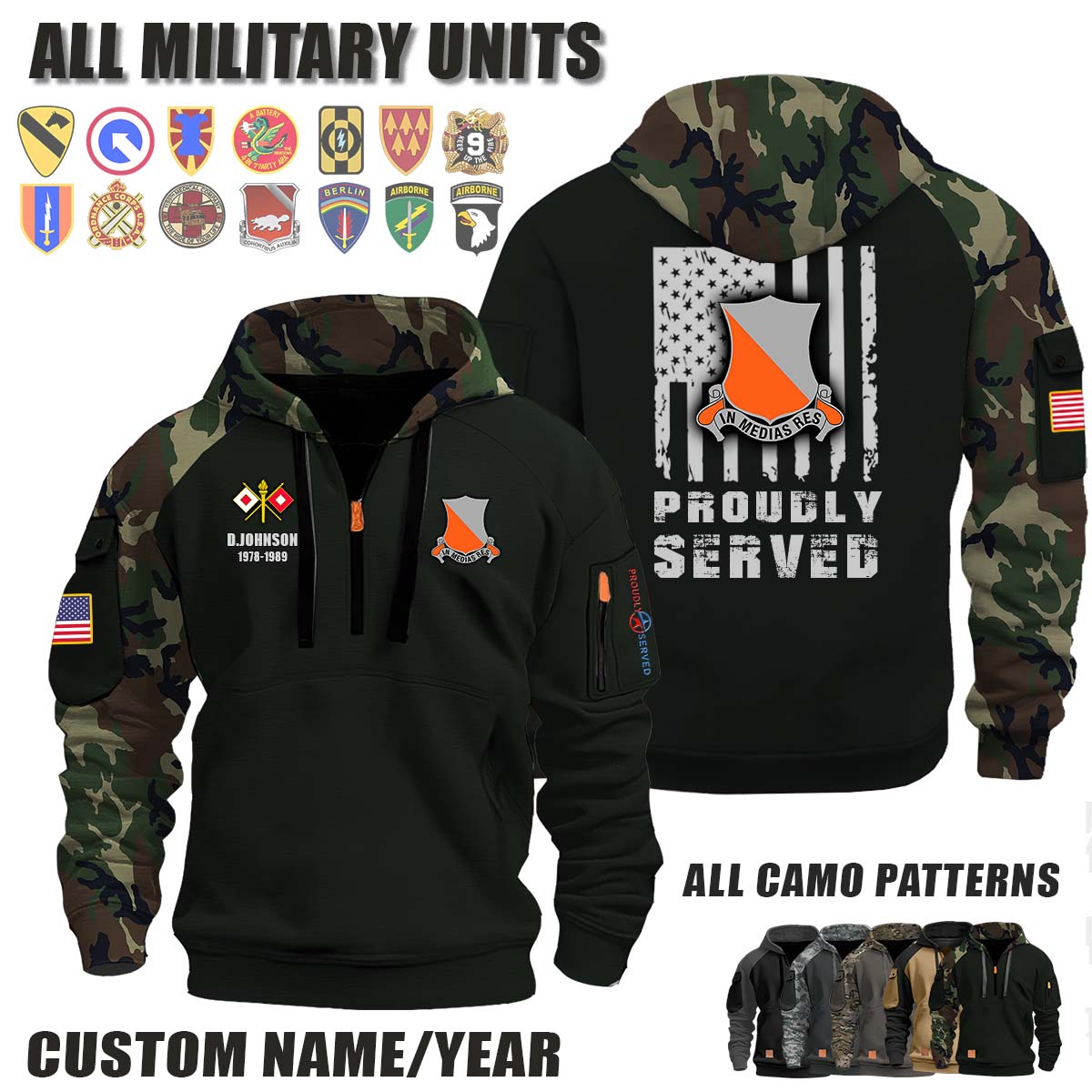 1st SIG BN 1st Signal Battalion_Camo Halfzip Hoodie