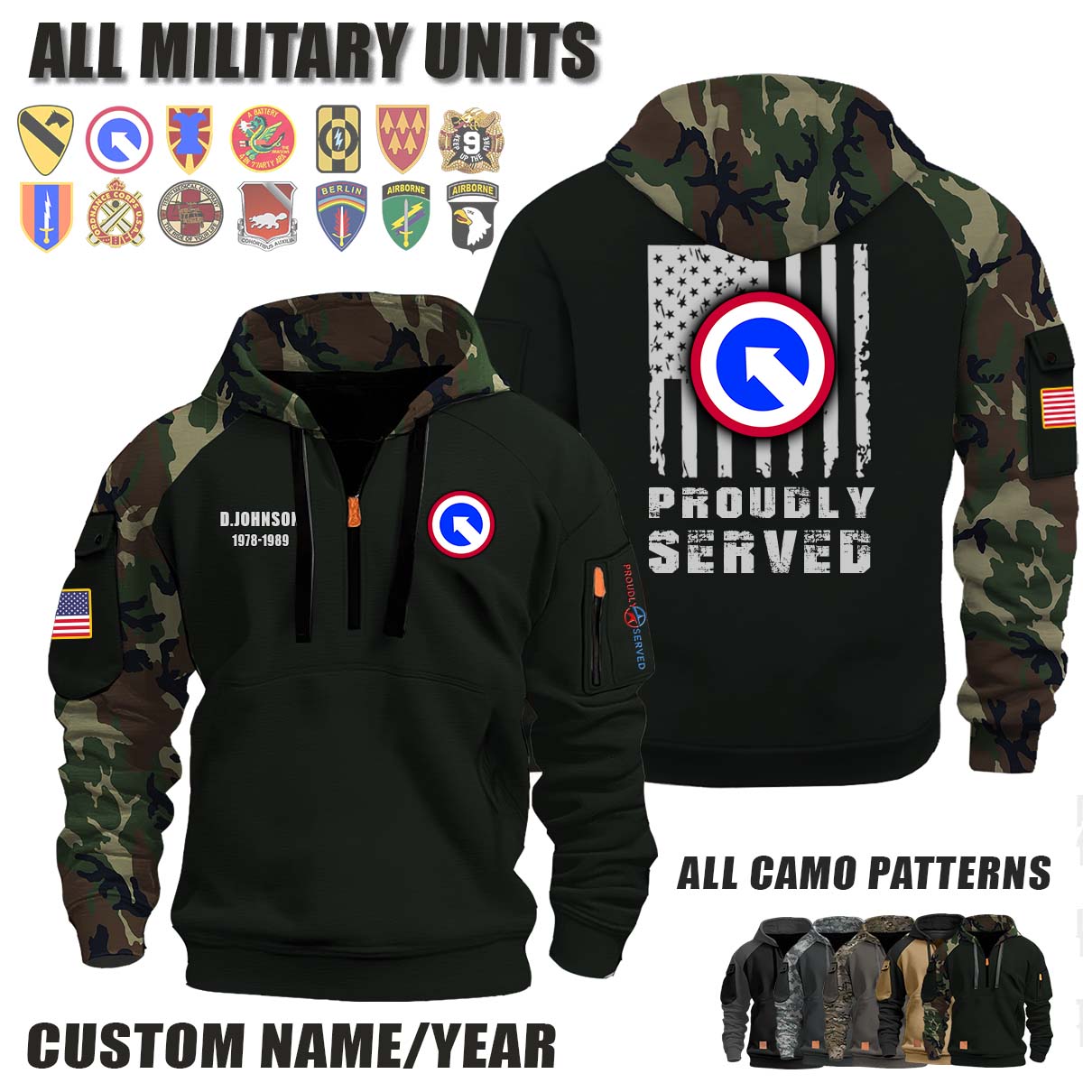 1st TSC 1st Theater Sustainment Command_Camo Halfzip Hoodie