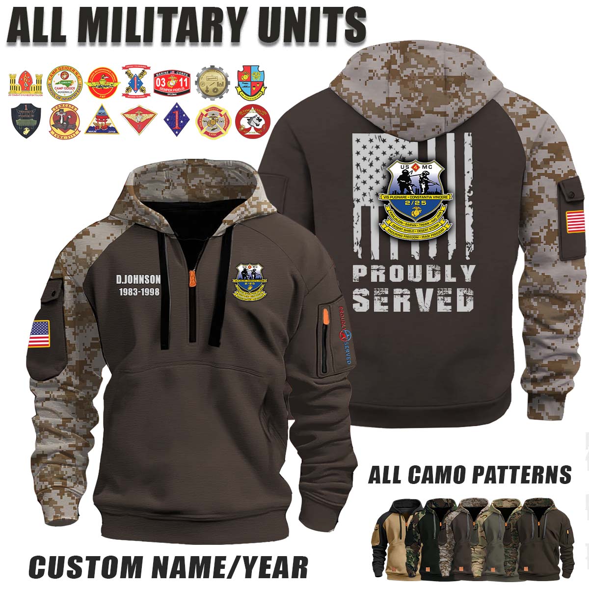 2-25 Marines 2nd Battalion 25th Marines_Camo Halfzip Hoodie