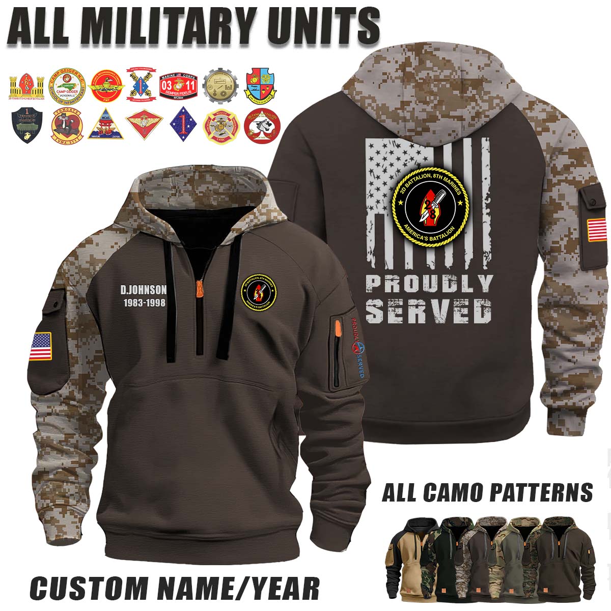 2-8 Marines 2nd Battalion 8th Marines_Camo Halfzip Hoodie