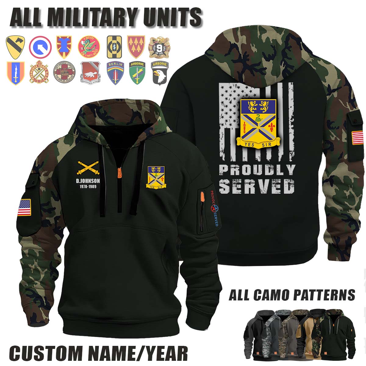 201st FA 201st Field Artillery Regiment_Camo Halfzip Hoodie