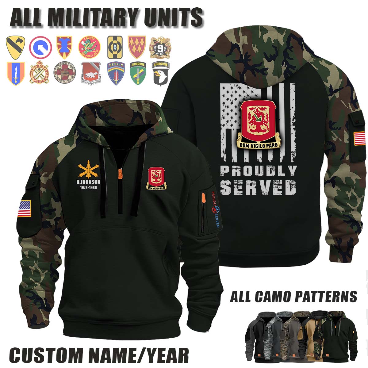 204th ADA 204th Air Defense Artillery Regiment_Camo Halfzip Hoodie