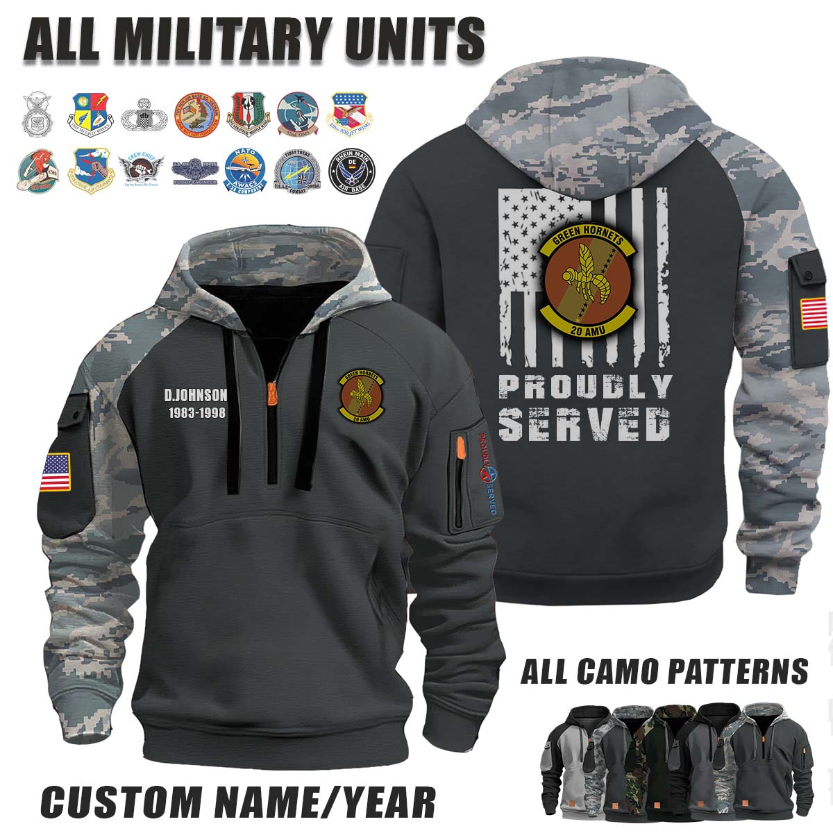 20th AMU Aircraft Maintenance Unit_Camo Halfzip Hoodie